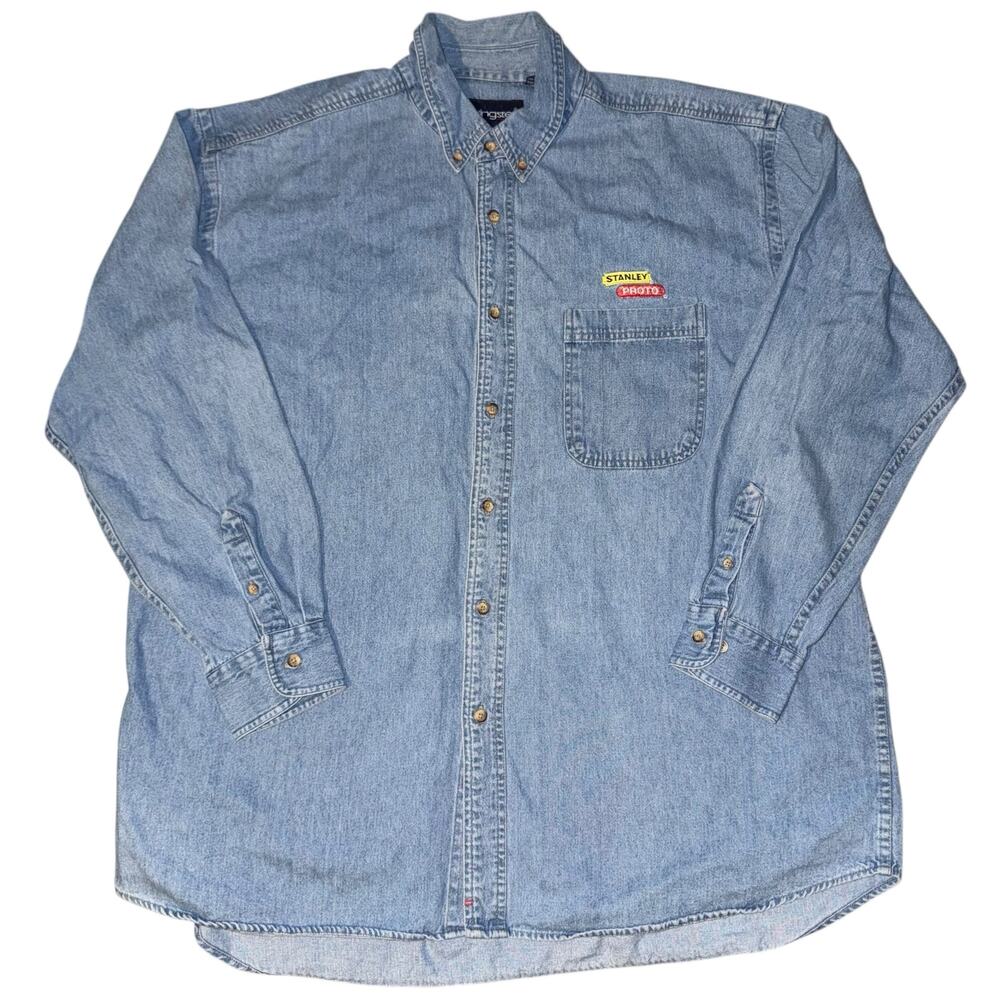 Swingster Stanley Proto‎ Chambray Men's XXL Button Up Utility Workwear ~Flawed